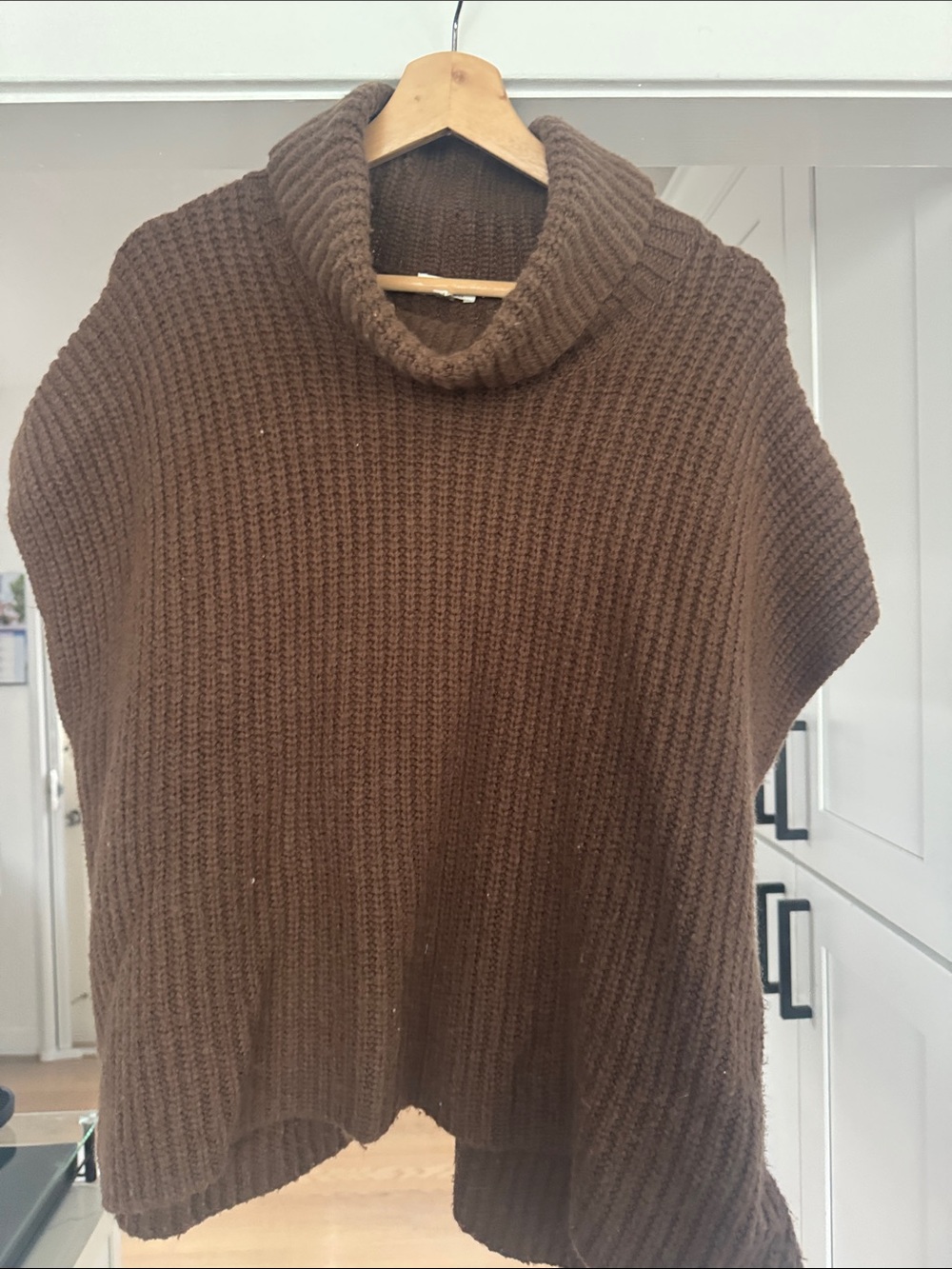 Splendid Turtleneck Ribbed Poncho Sweater - Brown